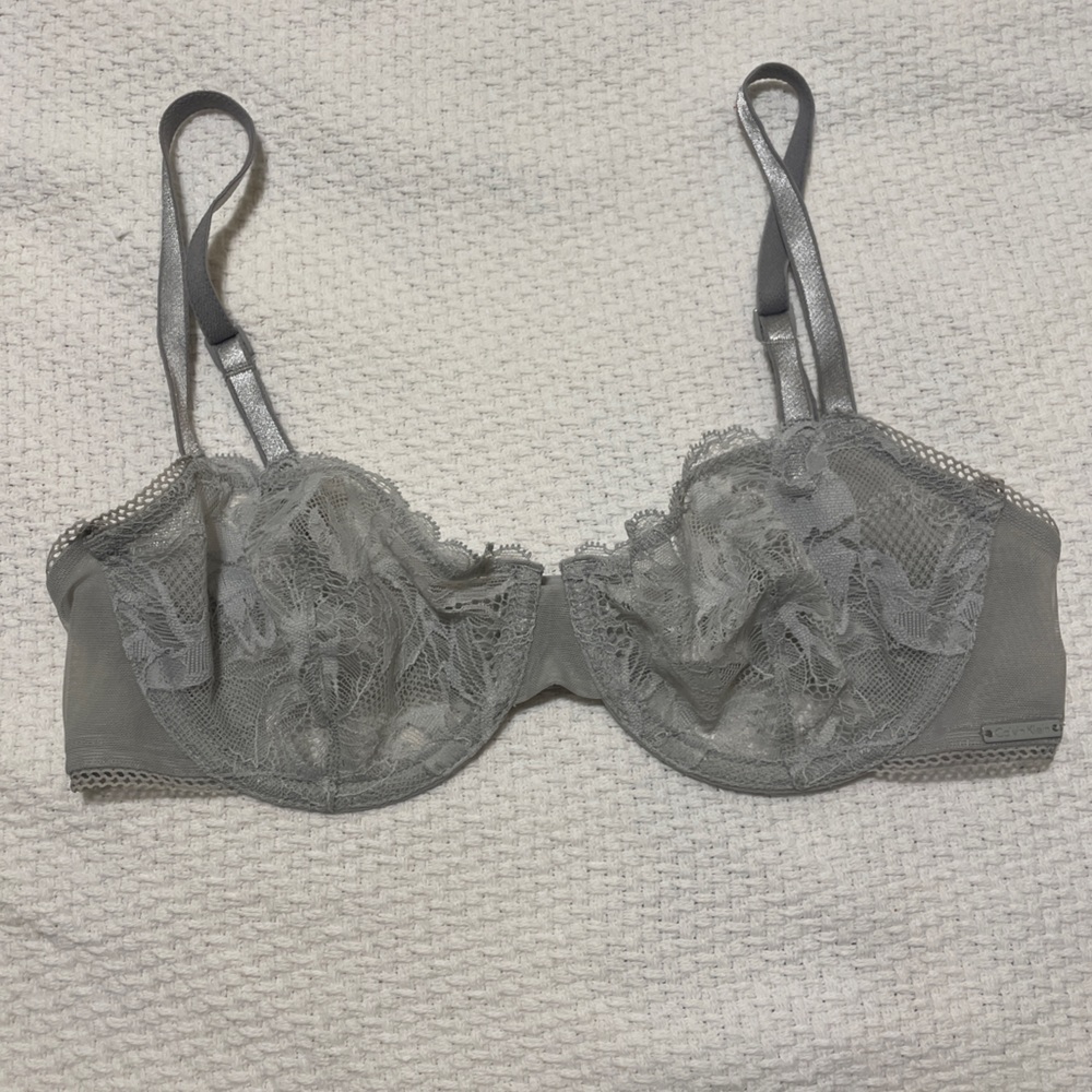 Calvin Klein bird lace underwire balconette bra, size 34B